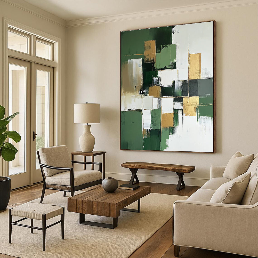 Green and Gold Geometric Abstract for Luxury Home Office & Art Deco - Inspired Lounge STSC611