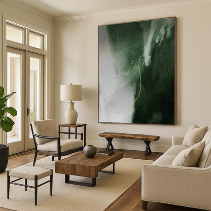 Green - Gray Abstract Line Art for Minimalist Art Gallery & Zen Garden Pavilion DLZ1494