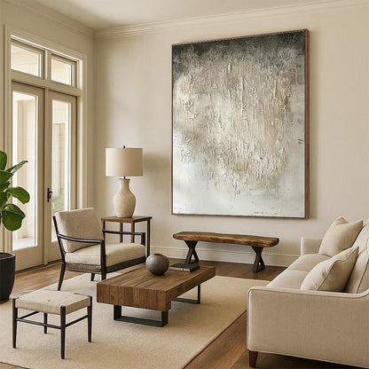 Gray - White Textured Abstract Art for Minimalist Home Office & Contemporary Art Studio DLZ1754