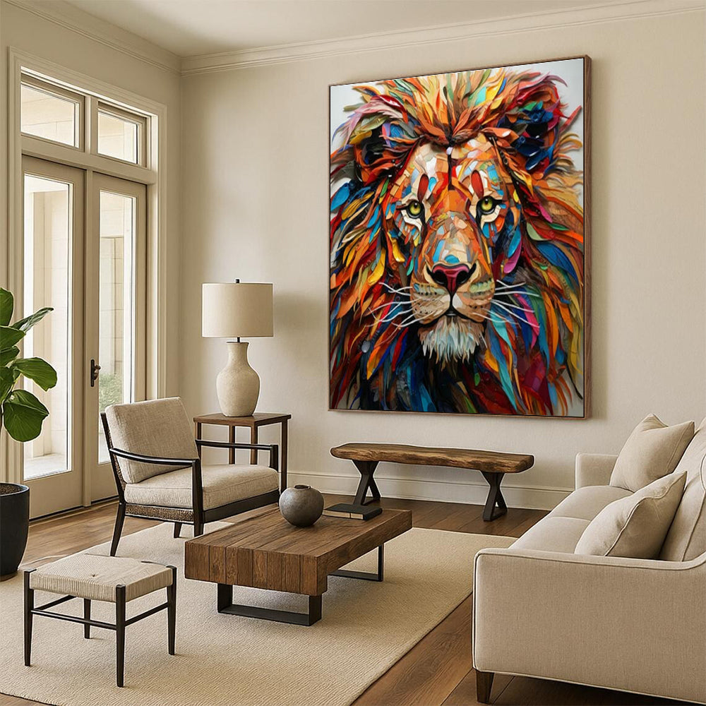 Colorful Lion Head Art for Safari - Themed Living Room & Wildlife Conservation Office DLZ1550