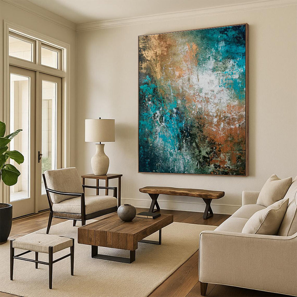 Blue - Green - Gold Abstract Art for Tropical Villa Outdoor Lounge Areas DLZ0018