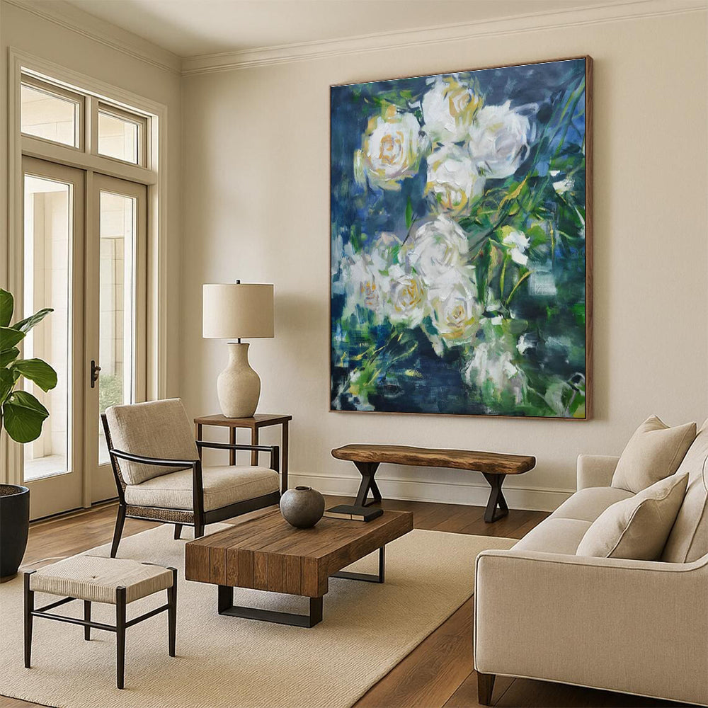 White Flower Oil Painting for Botanical Garden Center & Romantic Home Bedroom DLZ1779