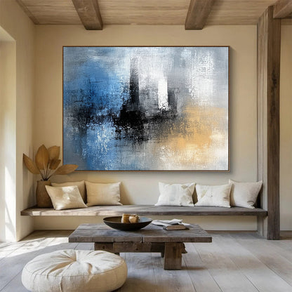 Blue - Gray Abstract Cityscape Art for Urban Loft & Minimalist Café SC032