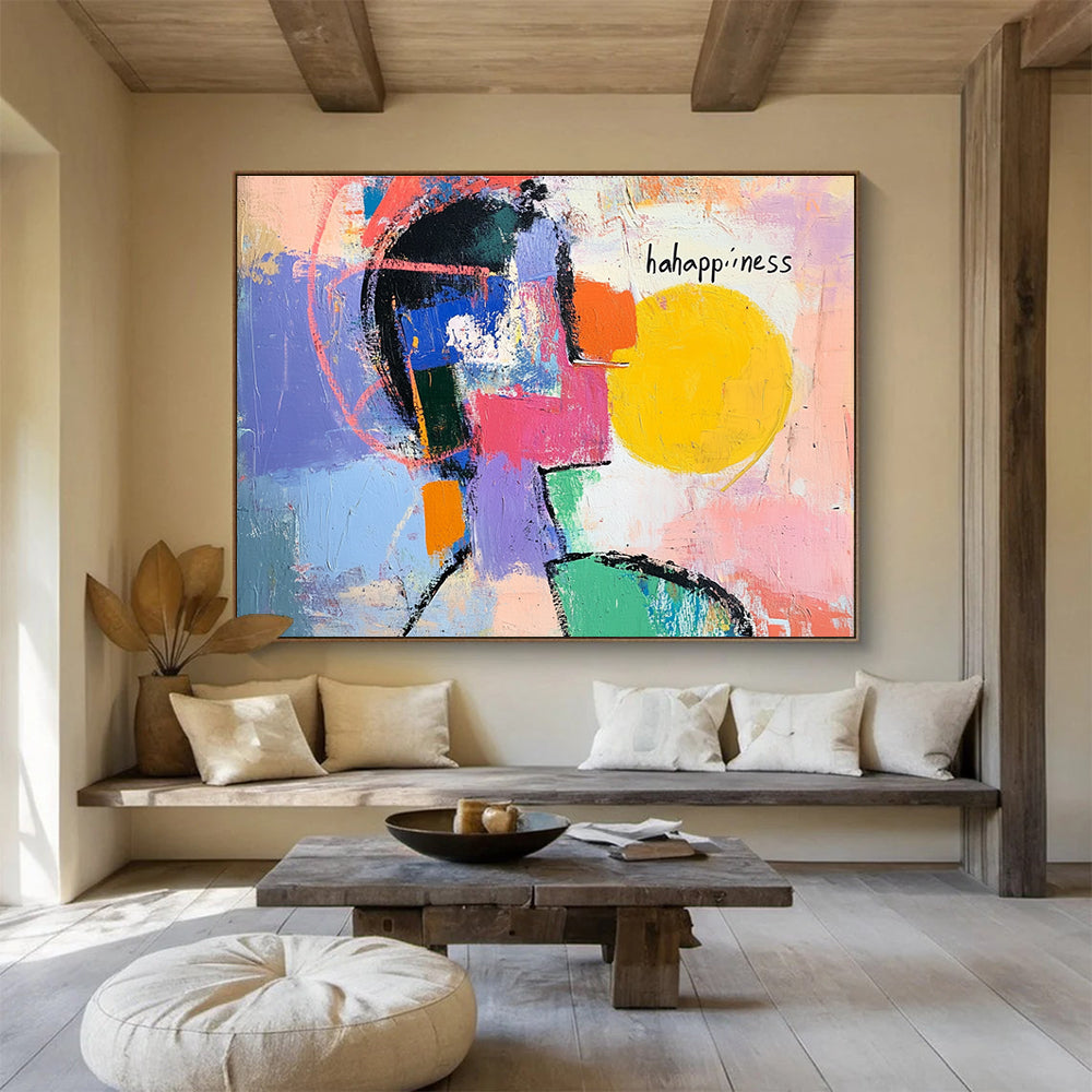 Happy Cubist Face Abstract Art for Cheerful Kitchen & Art Therapy Space SC359