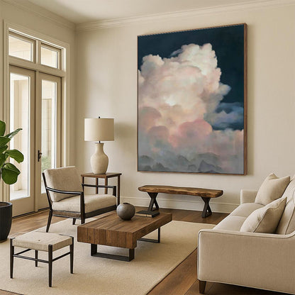 Pink Clouds in Dark Night Abstract Art for Bedroom & Café DLZ0582