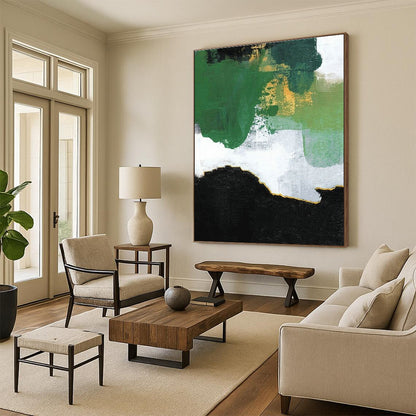 Green - Gold - White Block Abstract Art for Modern Living Room & Art - Centric Café DLZ1229