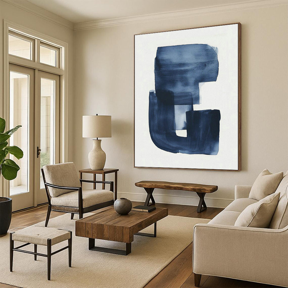 Blue Ink Abstract Art for Minimalist Home Office & Japanese - Inspired Tea Room DLZ1629