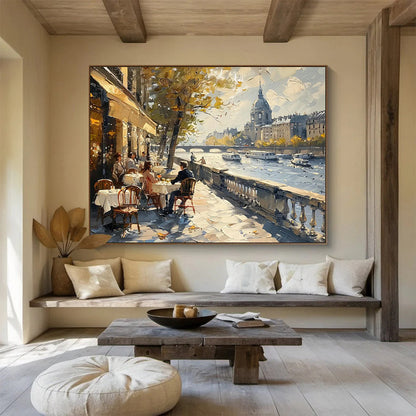Parisian Riverbank Café Art for Travel - Inspired Restaurant DLZ3050