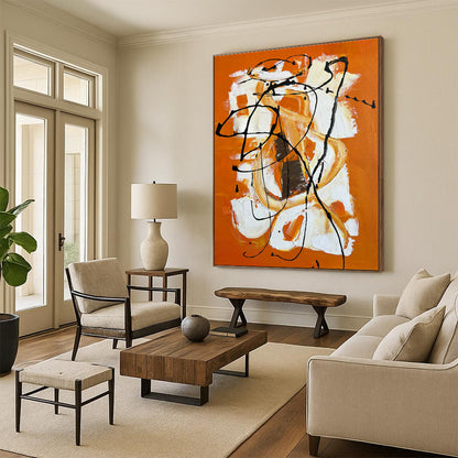 Orange - Background Black - White Abstract Art for Creative Studio & Trendy Bar DLZ1228