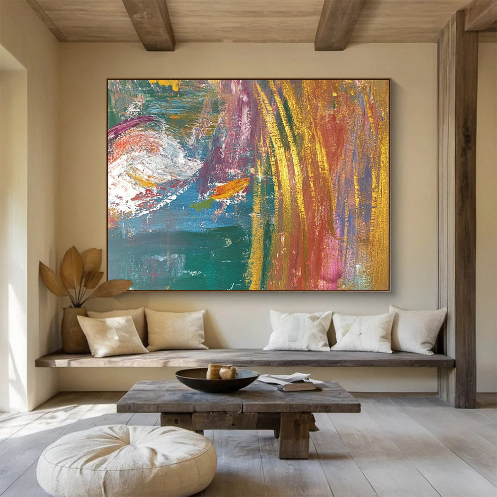 Vibrant Abstract with Gold Art for Luxury Home Office & High - End Hotel Lobby SC442