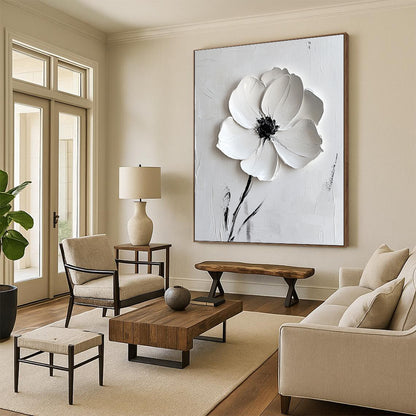 Single White Flower on White for Scandinavian - Style Bedroom & Calming Meditation Space STSC515