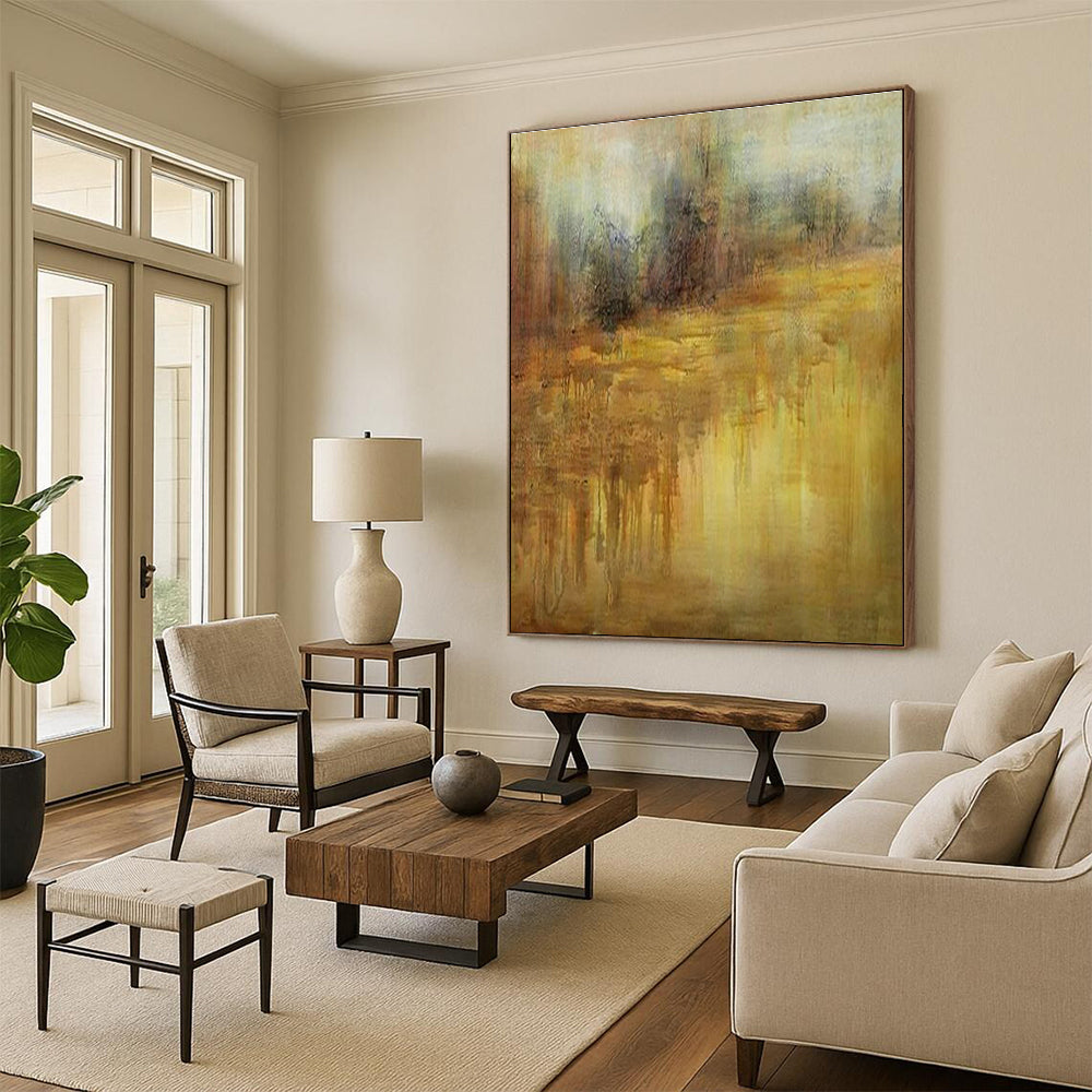 Golden Abstract Landscape Art for Luxury Hotel Lobby & Rustic Country Home DLZ1781