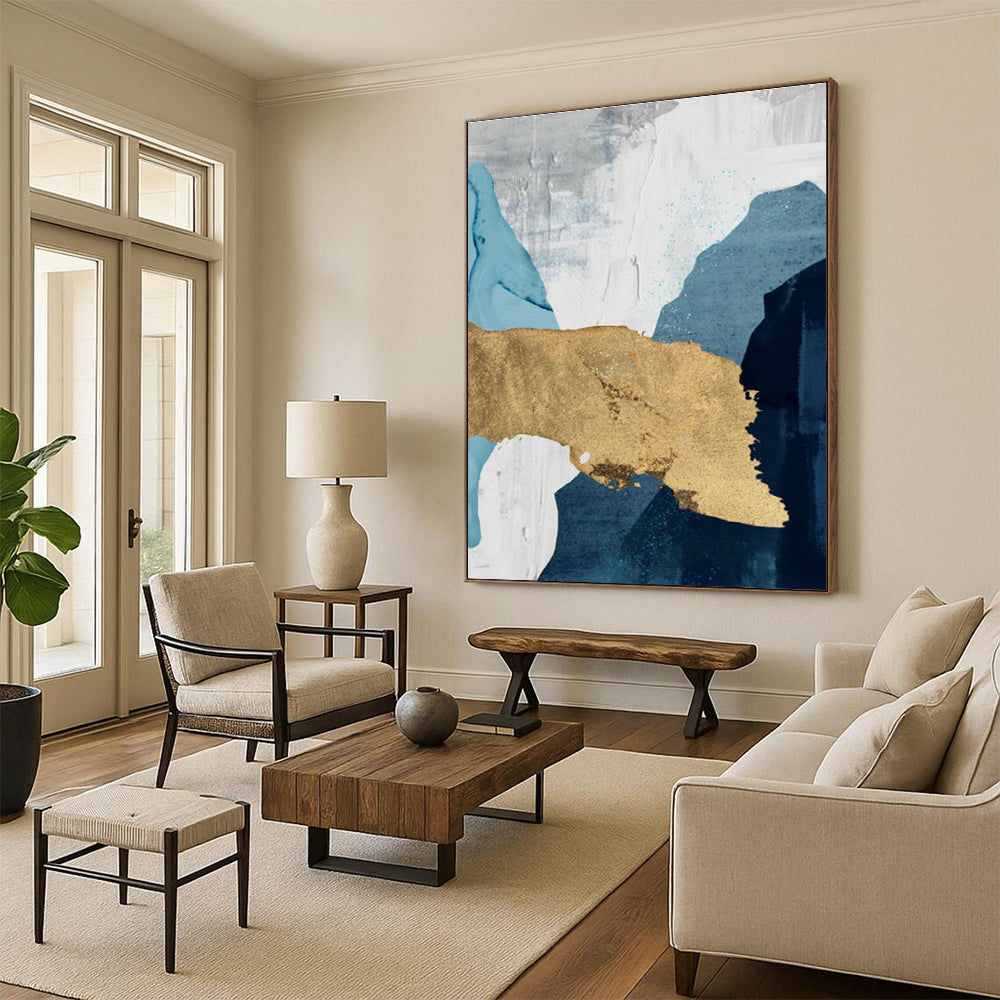 Blue, Gray, and Gold Abstract Art for Nautical - Inspired Home & Luxury Art Gallery DLZ2227