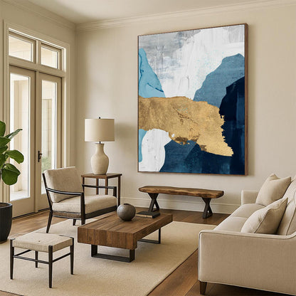Blue, Gray, and Gold Abstract Art for Nautical - Inspired Home & Luxury Art Gallery DLZ2227