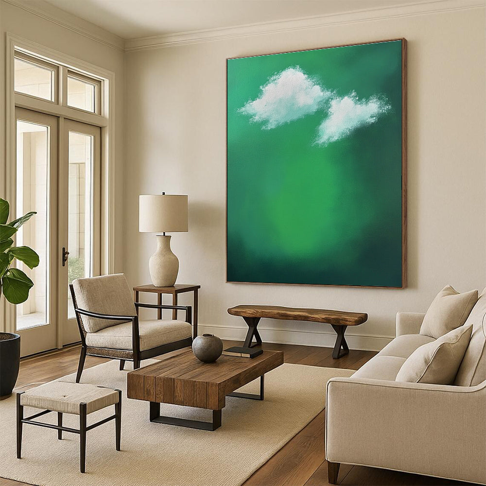 Green Sky with White Clouds for Whimsical Children’s Playroom & Dreamy Art Gallery STSC1008