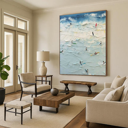 Thick - Painted Beach Surfers Art for Coastal Café & Beach House DLZ1972