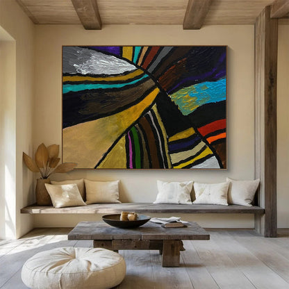 Energetic Colorful Striped Abstract Art for a Vibrant Hallway DLZ2397