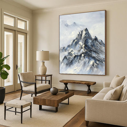 Traditional Snowy Mountain Painting for Mountain Lodge & Art Collector’s Home DLZ1266