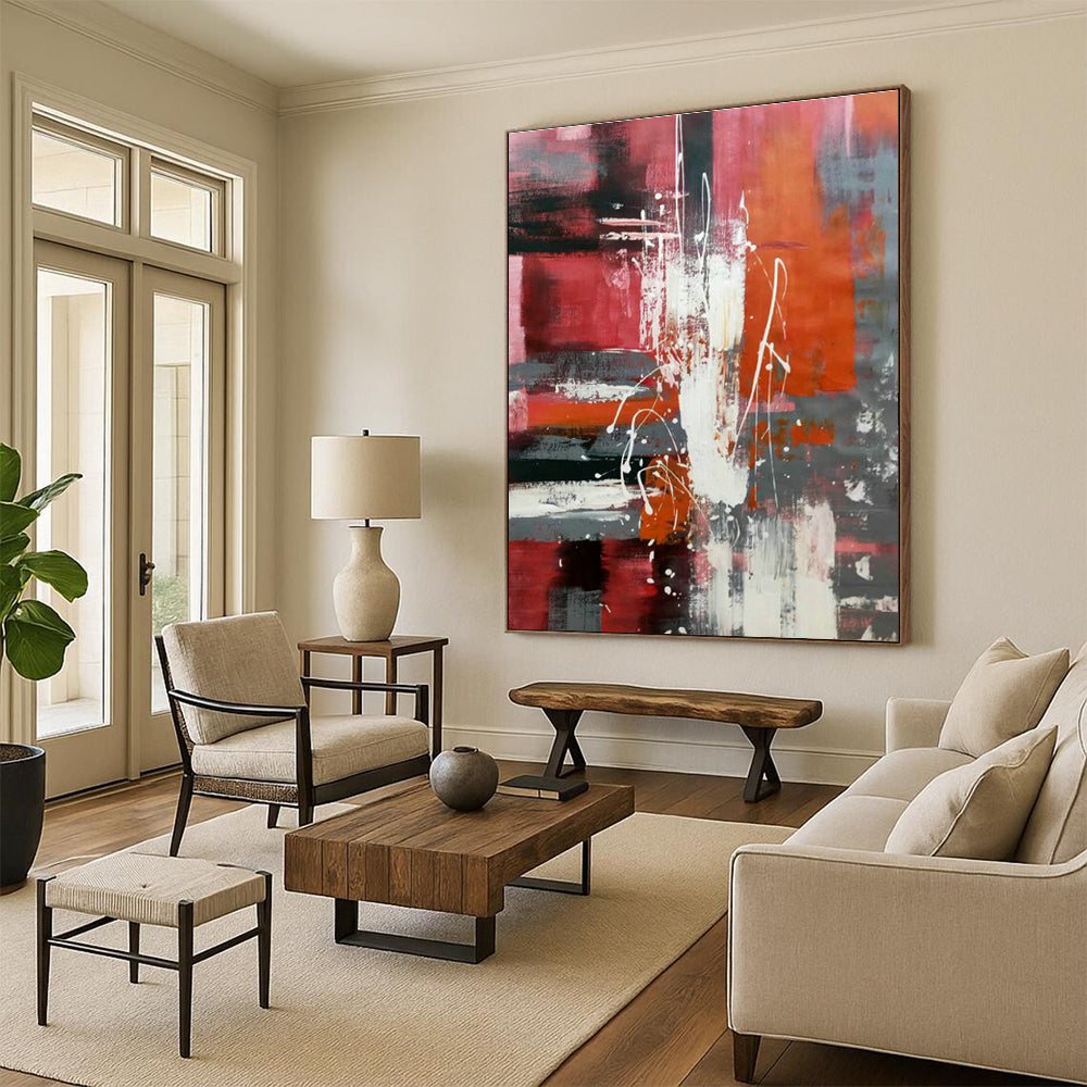 Red - Grey Abstract Art for Living Room & Dining Room DLZ0492