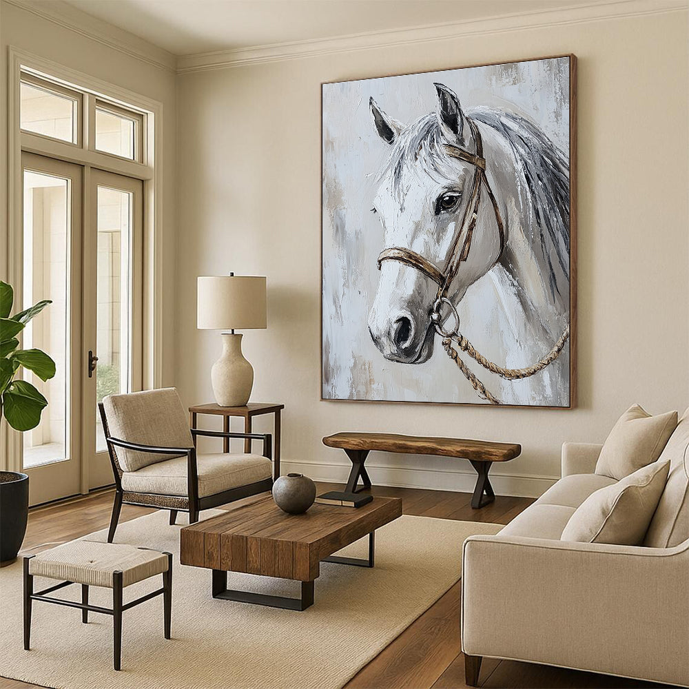 White Horse Portrait for Equestrian - Themed Home Office & Classic Art Gallery STSC959