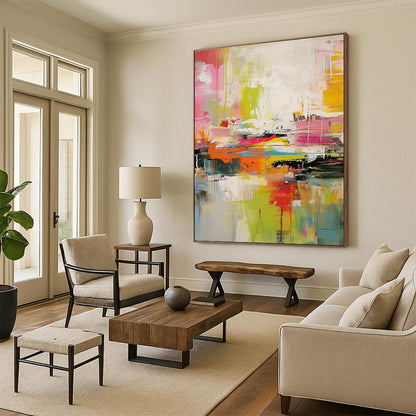 Pink - Green Abstract Painting for Bedroom & Living Room DLZ0367