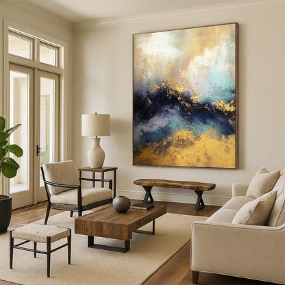 Gold - Blue - Purple Mountain Abstract Art for Living Room & Office DLZ0447