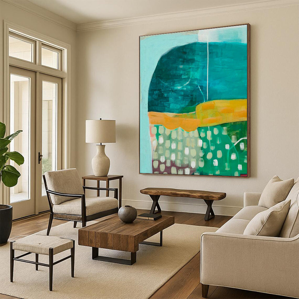 Blue - Green Geometric Art for Coastal Home Dining Rooms DLZ0094