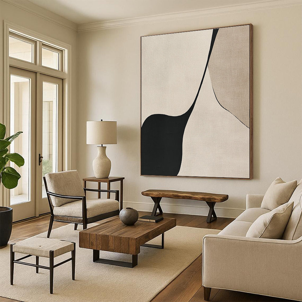 Black and Beige Curved Shapes Art for Modern Bedroom & Luxury Hotel Suite STSC1324