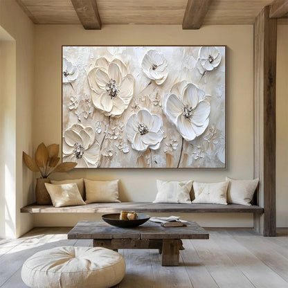 White Flower Relief Art for Minimalist Bedroom Accent Walls DLZ3290