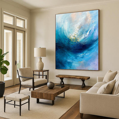 Blue Swirl Art for Beachfront Home Living Room & Ocean Conservation Center DLZ1528