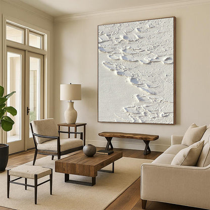 White Textured Abstract Art for Minimalist Bathroom & Modern Spa Retreat DLZ0834