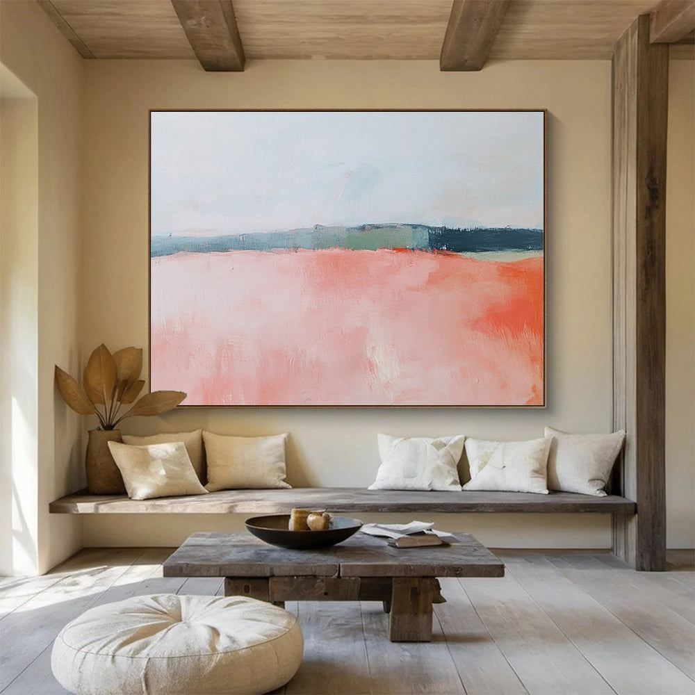 Soft Pink Field Abstract Art for Feminine Boutique & Calming Nursery SC055