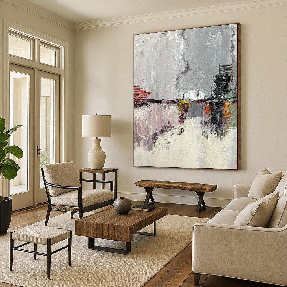Gray Abstract Cityscape Art for Loft Apartment & Urban Café DLZ0610