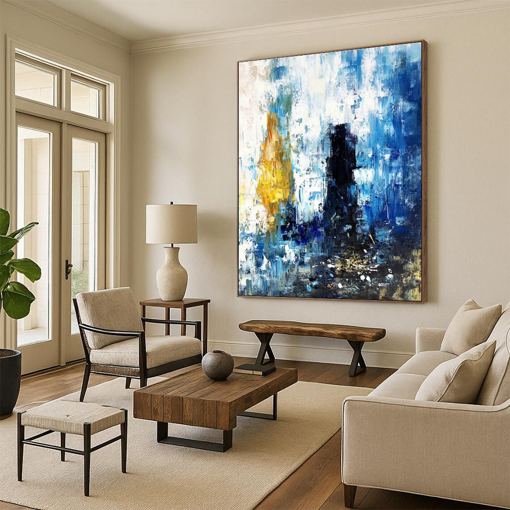 Blue - White - Yellow Abstract Art for Seaside Villa & City Café DLZ0573