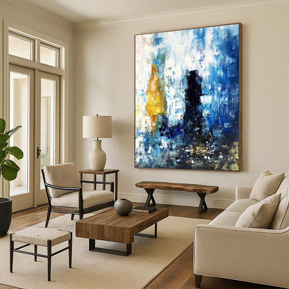 Blue - White - Yellow Abstract Art for Seaside Villa & City Café DLZ0573