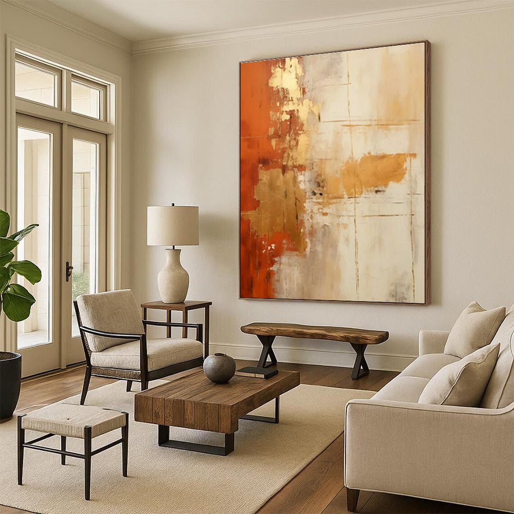 Orange - Gold Abstract Art for Luxury Hotel Lobby & Upscale Home Living Room DLZ1700