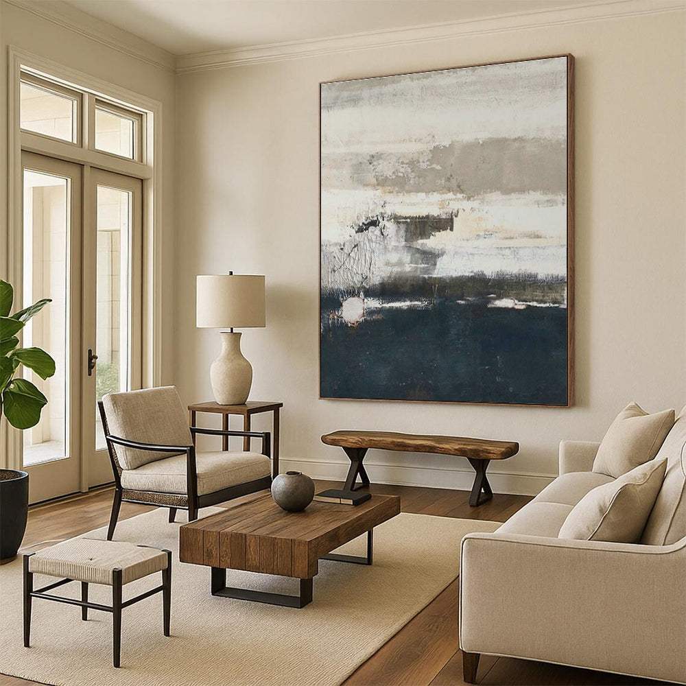 Gray - White - Blue Textured Art for Coastal Home & Nautical Art Gallery DLZ1881