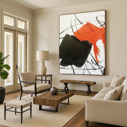 Orange - Black Abstract Art for Trendy Nightclub & Urban Art Studio DLZ1668