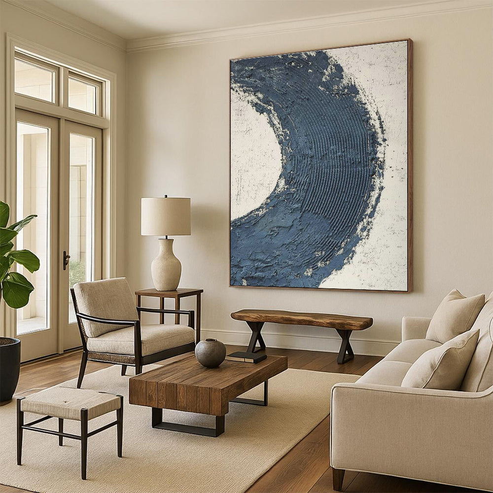 Deep Blue Semicircle Abstract Art for Contemporary Living Room & Art Gallery Corridor DLZ0664