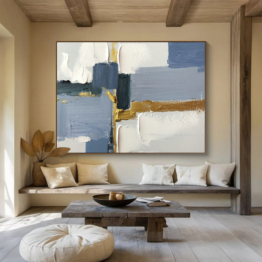 Blue - Gold Geometric Abstract Art for Bedroom Stylish Retreat DLZ2695