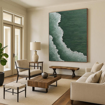 Green and White Wave Art for Coastal Home & Nature - Inspired Spa DLZ2201