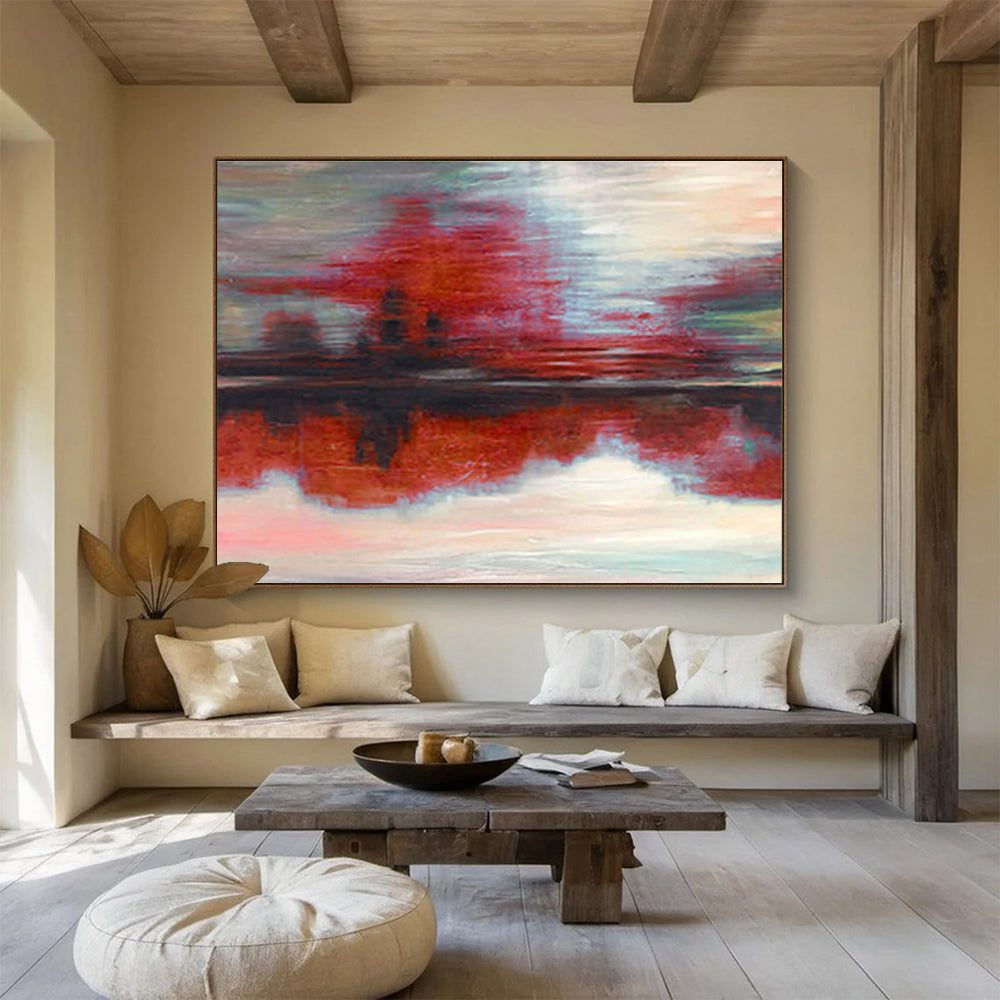 Red - Grey Reflection Abstract Art for Calm Study DLZ2768