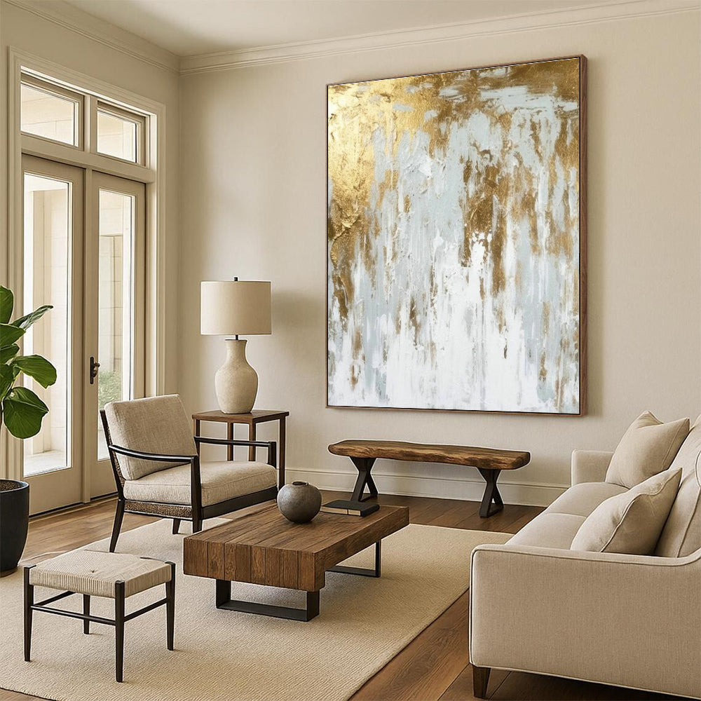Gold - White Abstract Art for Luxury Hotel Lobby & Upscale Home Office DLZ1934