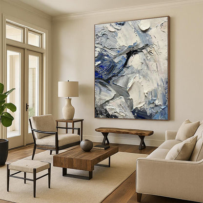 Blue - Gray Impasto Abstract Art for Coastal Home & Art Café DLZ1264
