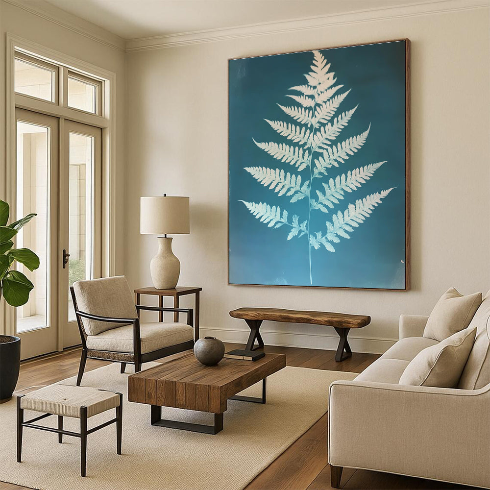 White Fern on Blue for Botanical - Themed Bathroom & Nature - Inspired Lounge STSC1288