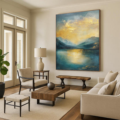 Golden Mountain Lake Art for Living Room & Hotel Lobby STSC081