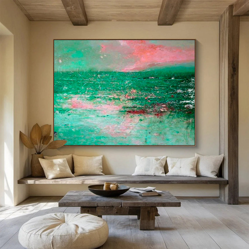 Pink - Green Ocean Abstract Art for Relaxing Balcony DLZ2782