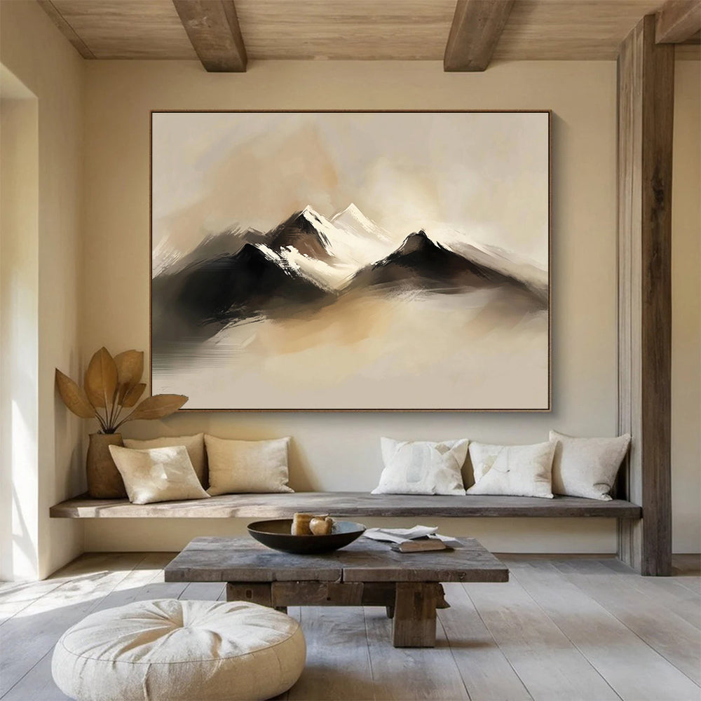 Misty Mountain Landscape Art for Minimalist Home Office & Serene Bedroom SC301