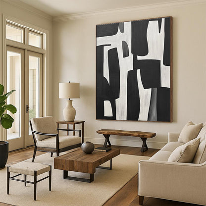 Black and White Geometric Abstract for Minimalist Office & Modern Entryway STSC328