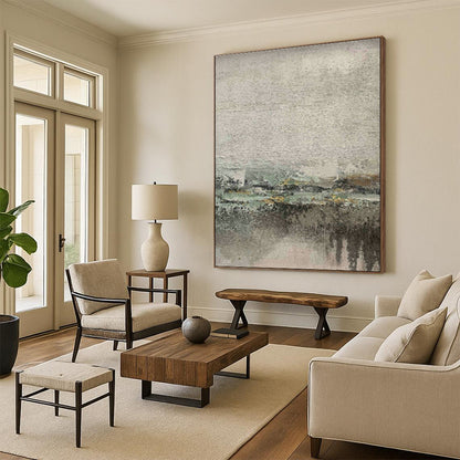 Gray - Green Abstract Landscape for Contemporary Art Museum & Eco - Friendly Home Living Room DLZ0889